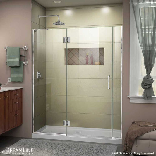 Unidoor-X 60-60 1/2 in. W x 72 in. H Frameless Hinged Shower Door in Chrome