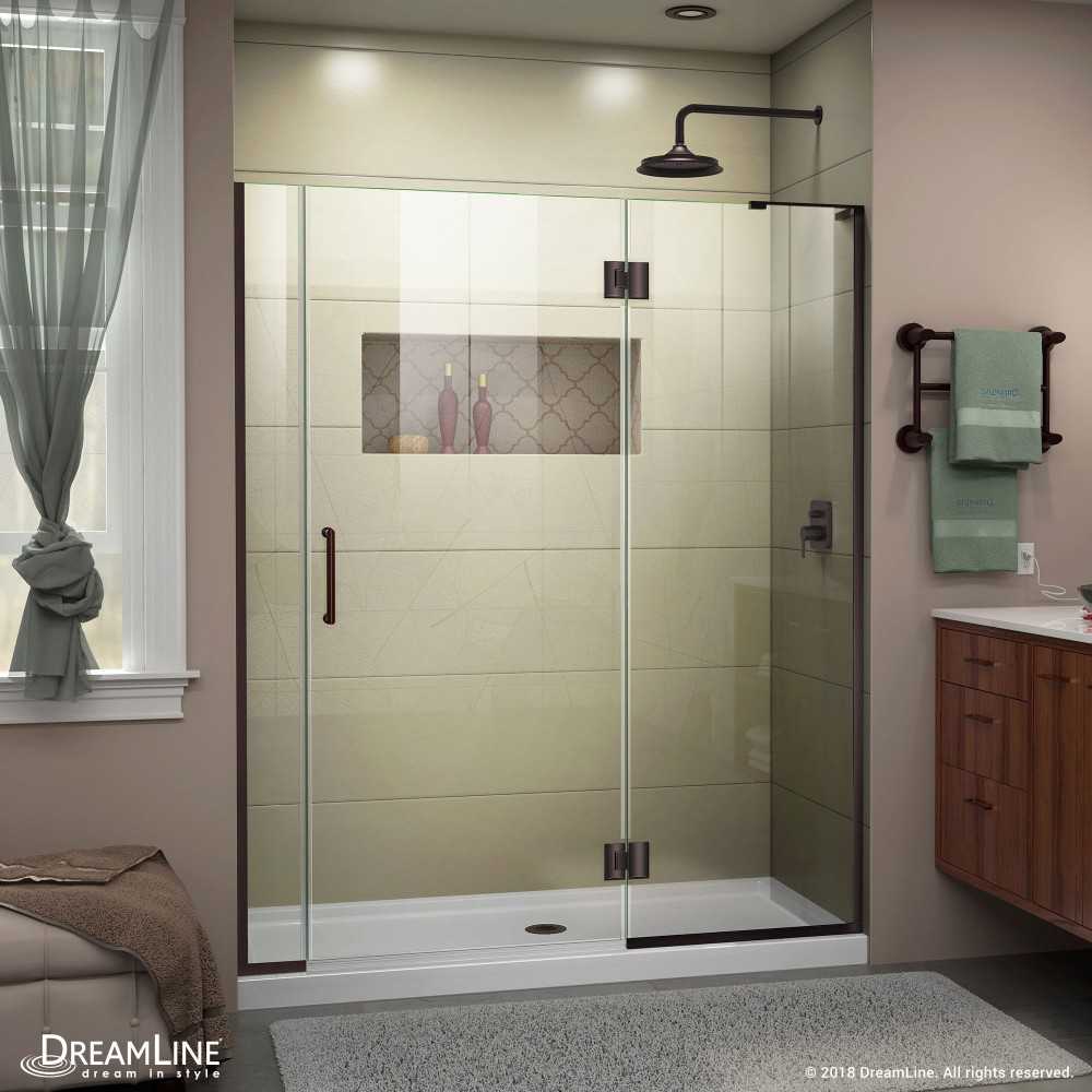 Unidoor-X 60-60 1/2 in. W x 72 in. H Frameless Hinged Shower Door in Oil Rubbed Bronze