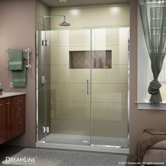 Unidoor-X 61 1/2-62 in. W x 72 in. H Frameless Hinged Shower Door in Chrome
