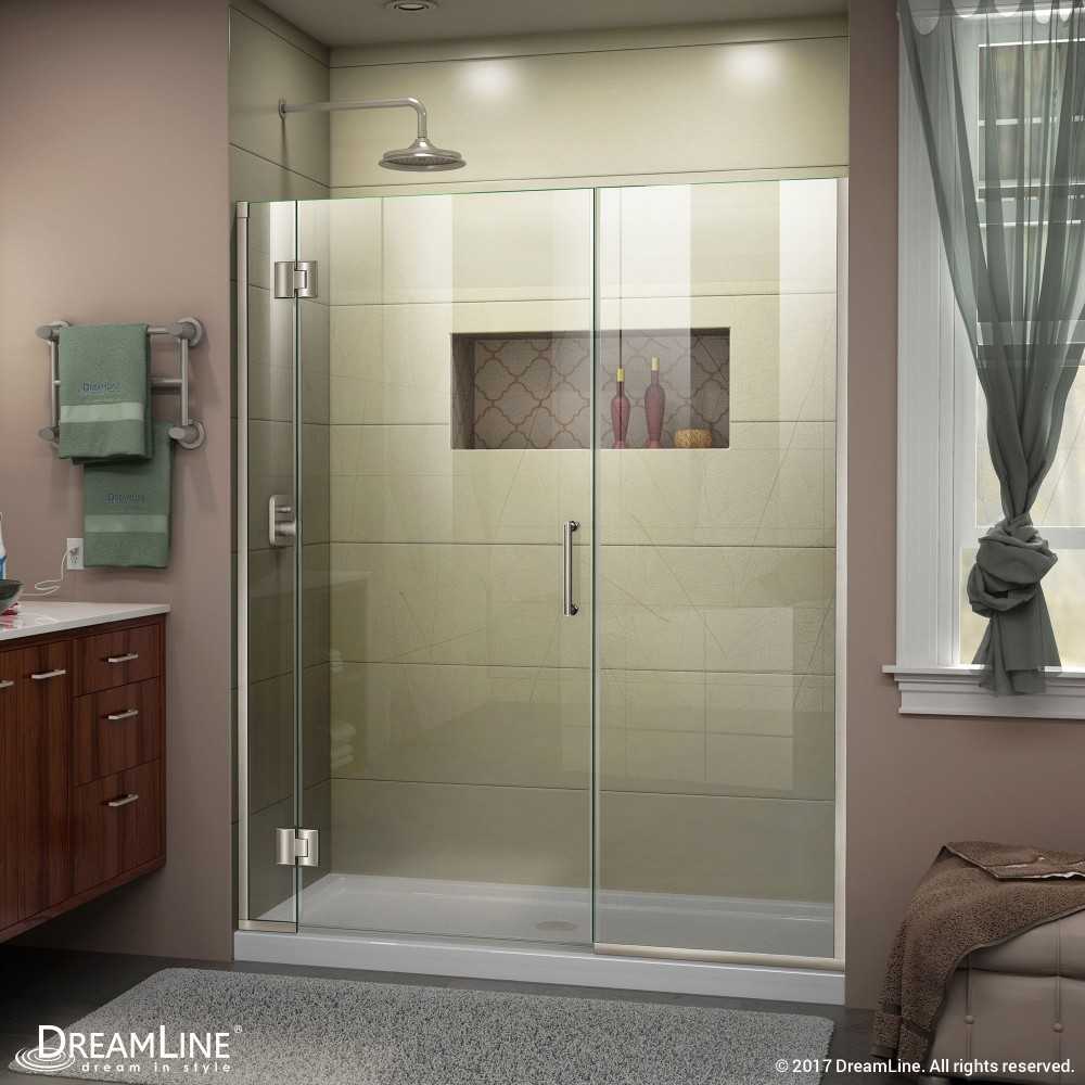 Unidoor-X 65-65 1/2 in. W x 72 in. H Frameless Hinged Shower Door in Brushed Nickel