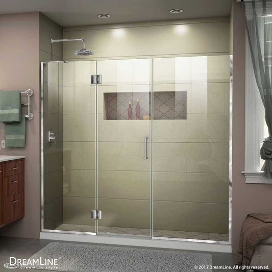 Unidoor-X 66-66 1/2 in. W x 72 in. H Frameless Hinged Shower Door in Chrome