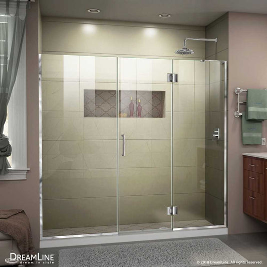 Unidoor-X 66-66 1/2 in. W x 72 in. H Frameless Hinged Shower Door in Chrome