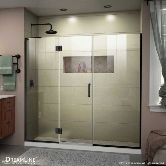 Unidoor-X 66-66 1/2 in. W x 72 in. H Frameless Hinged Shower Door in Satin Black