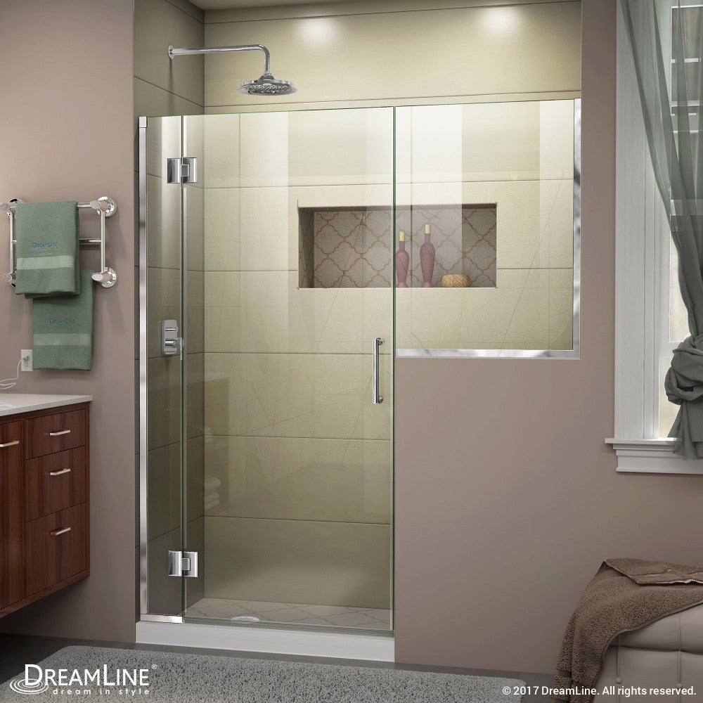 Unidoor-X 67-67 1/2 in. W x 72 in. H Frameless Hinged Shower Door in Chrome