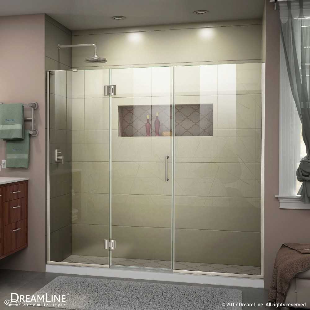 Unidoor-X 68 1/2-69 in. W x 72 in. H Frameless Hinged Shower Door in Brushed Nickel