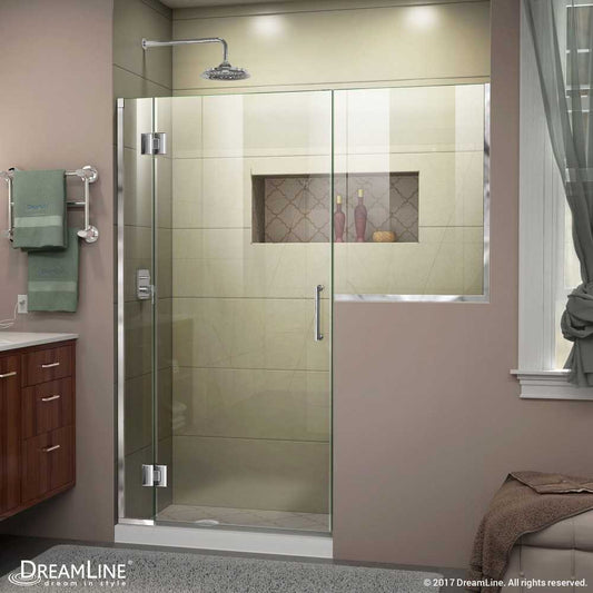 Unidoor-X 68-68 1/2 in. W x 72 in. H Frameless Hinged Shower Door in Chrome