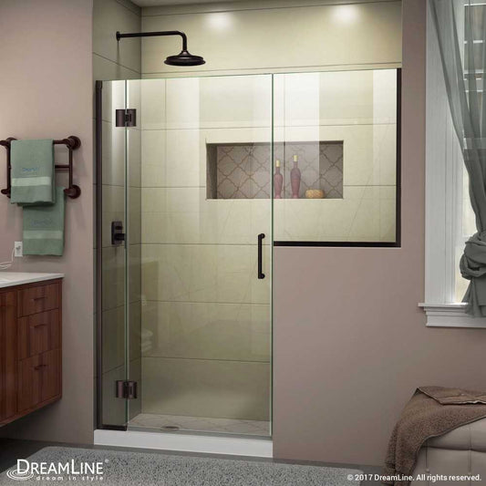 Unidoor-X 68-68 1/2 in. W x 72 in. H Frameless Hinged Shower Door in Oil Rubbed Bronze