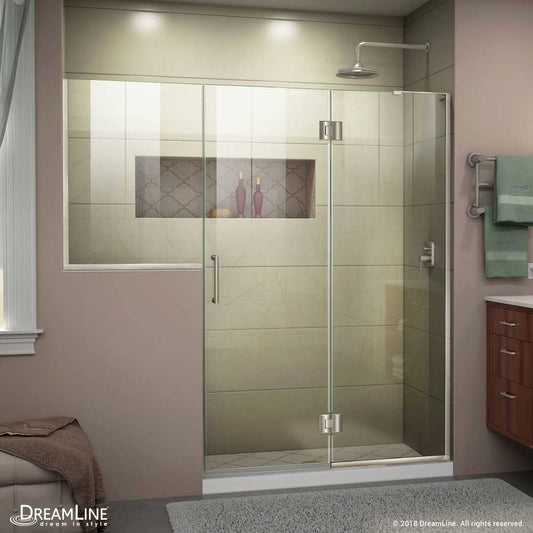 Unidoor-X 72-72 1/2 in. W x 72 in. H Frameless Hinged Shower Door in Brushed Nickel