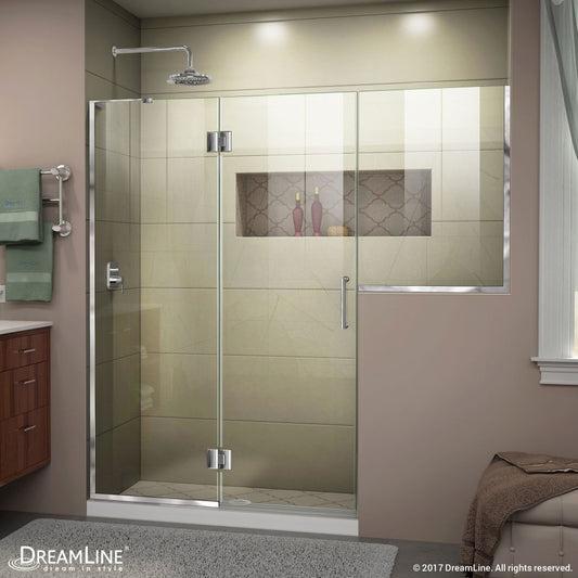 Unidoor-X 72-72 1/2 in. W x 72 in. H Frameless Hinged Shower Door in Chrome