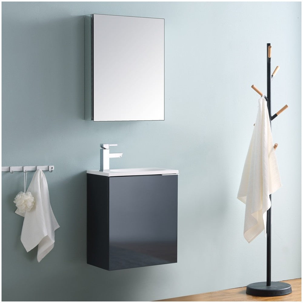 Valencia 20 Dark Slate Gray Wall Hung Modern Bathroom Vanity w/ Medicine Cabinet