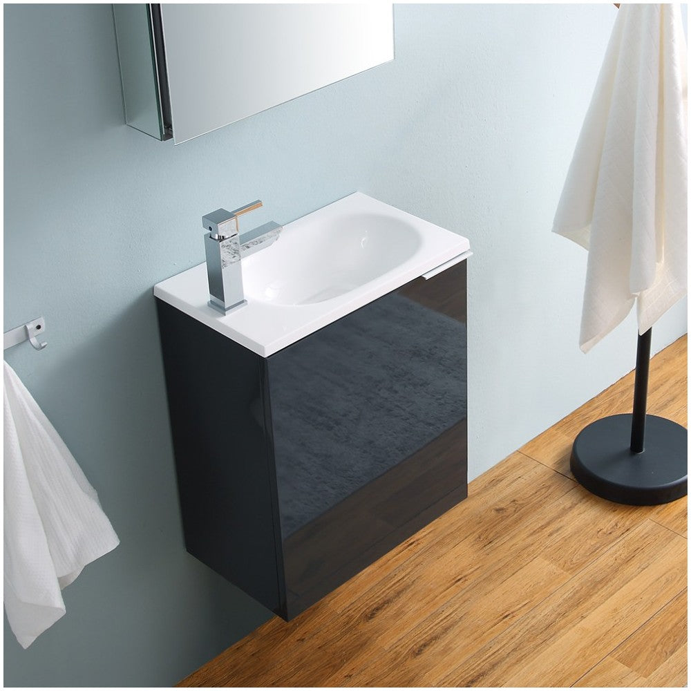 Valencia 20 Dark Slate Gray Wall Hung Modern Bathroom Vanity w/ Medicine Cabinet