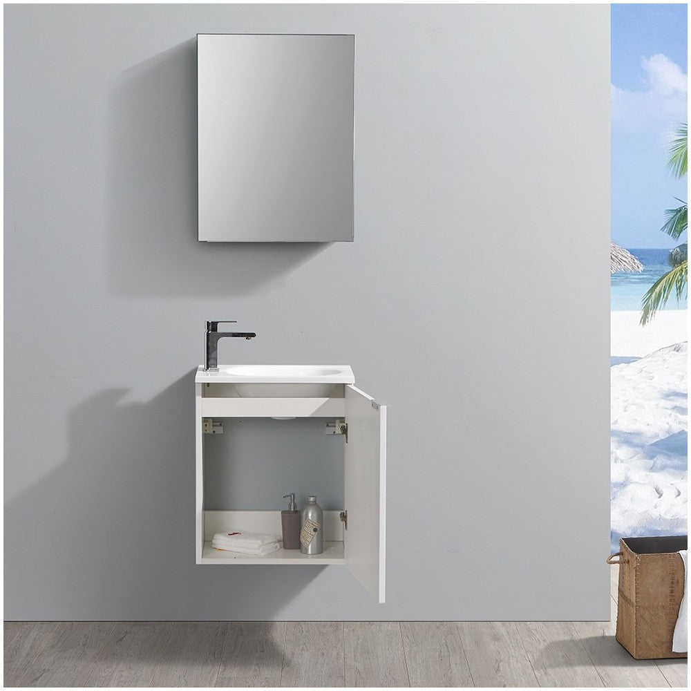 Valencia 20" Glossy White Wall Hung Modern Bathroom Vanity w/ Medicine Cabinet