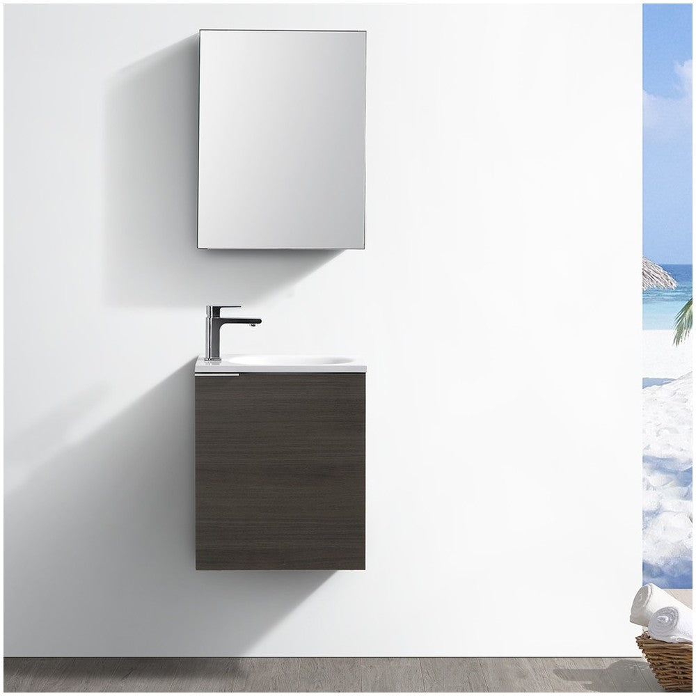 Valencia 20" Gray Oak Wall Hung Modern Bathroom Vanity w/ Medicine Cabinet