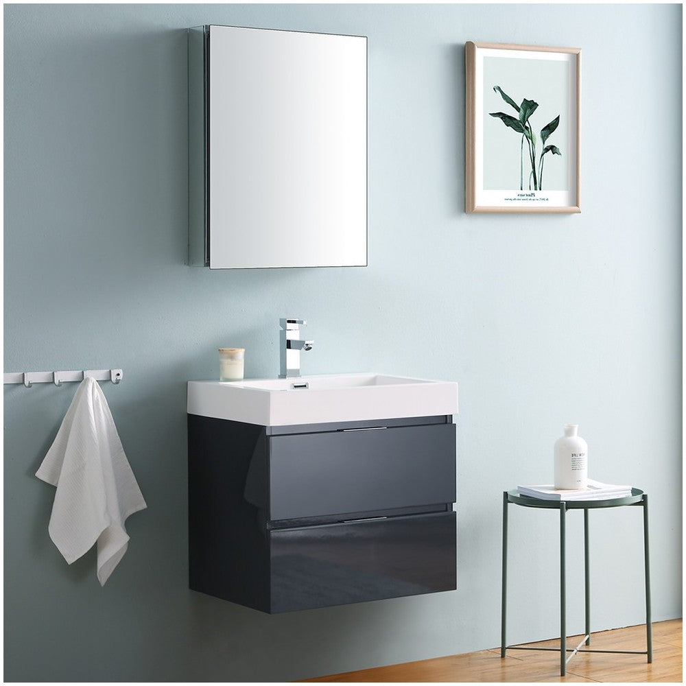 Valencia 24 Dark Slate Gray Wall Hung Modern Bathroom Vanity w/ Medicine Cabinet