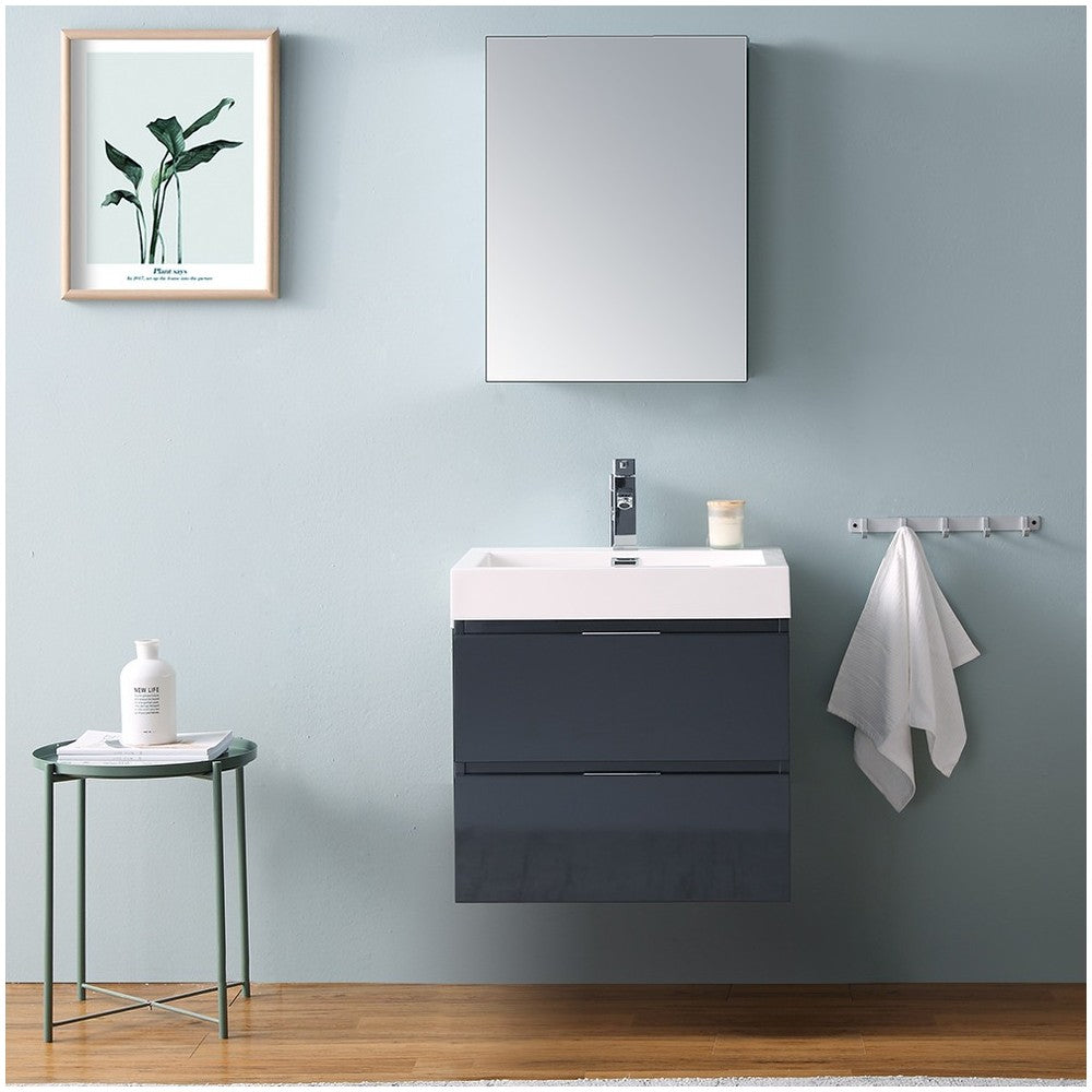 Valencia 24 Dark Slate Gray Wall Hung Modern Bathroom Vanity w/ Medicine Cabinet