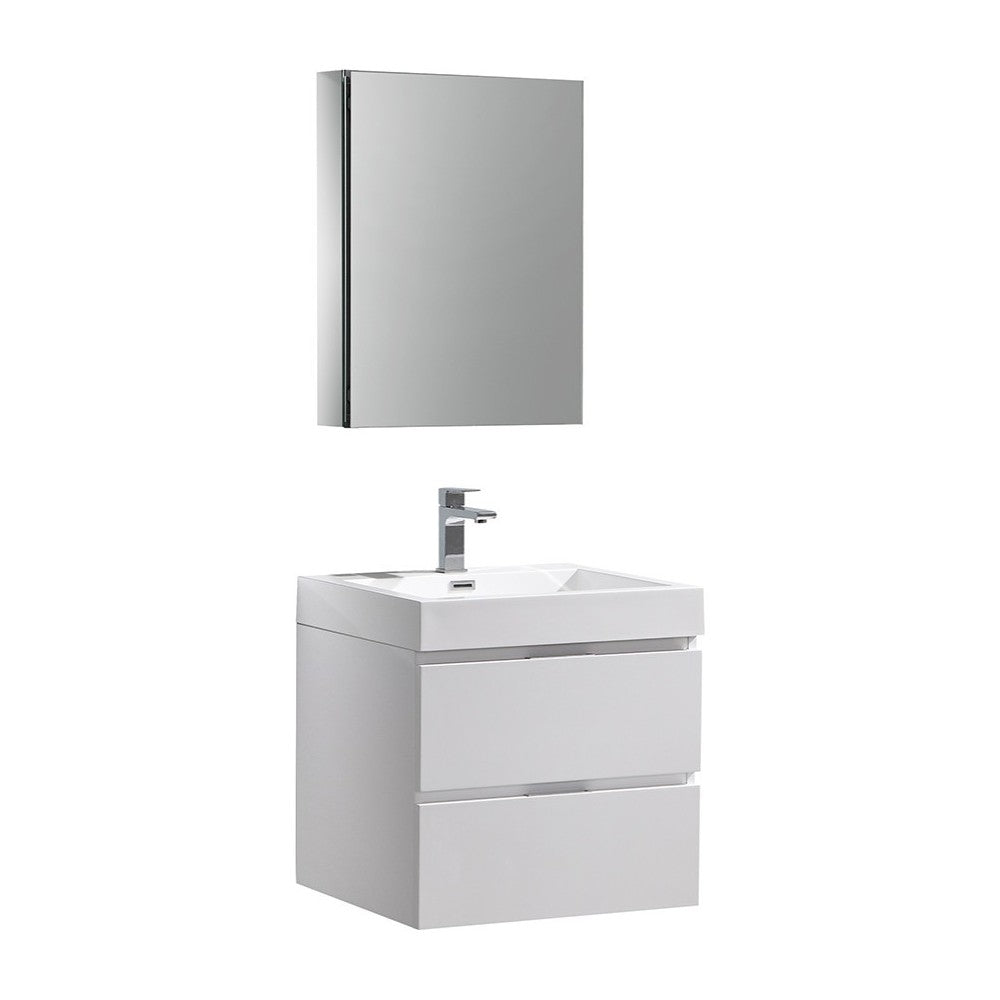 Valencia 24" Glossy White Wall Hung Modern Bathroom Vanity w/ Medicine Cabinet