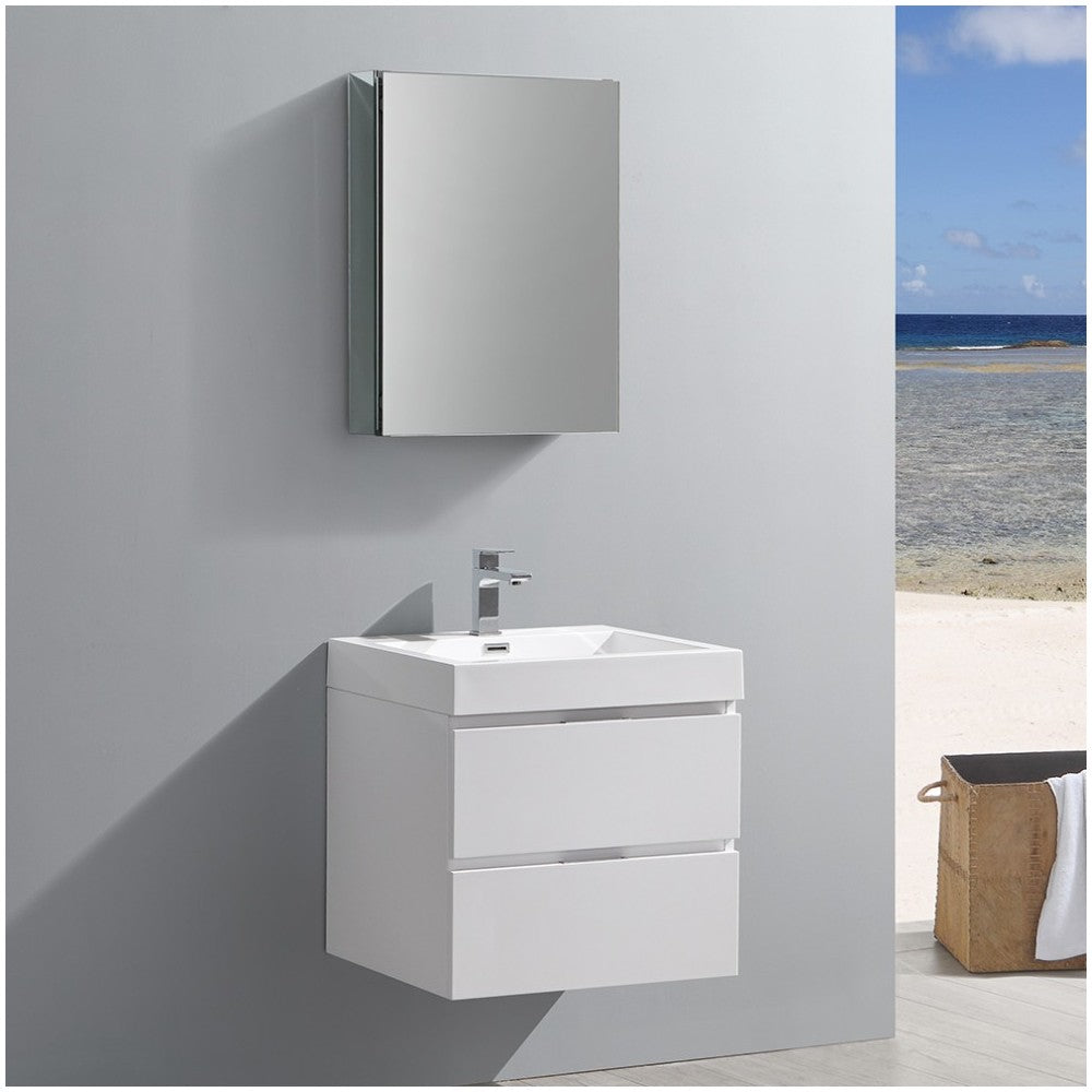 Valencia 24" Glossy White Wall Hung Modern Bathroom Vanity w/ Medicine Cabinet