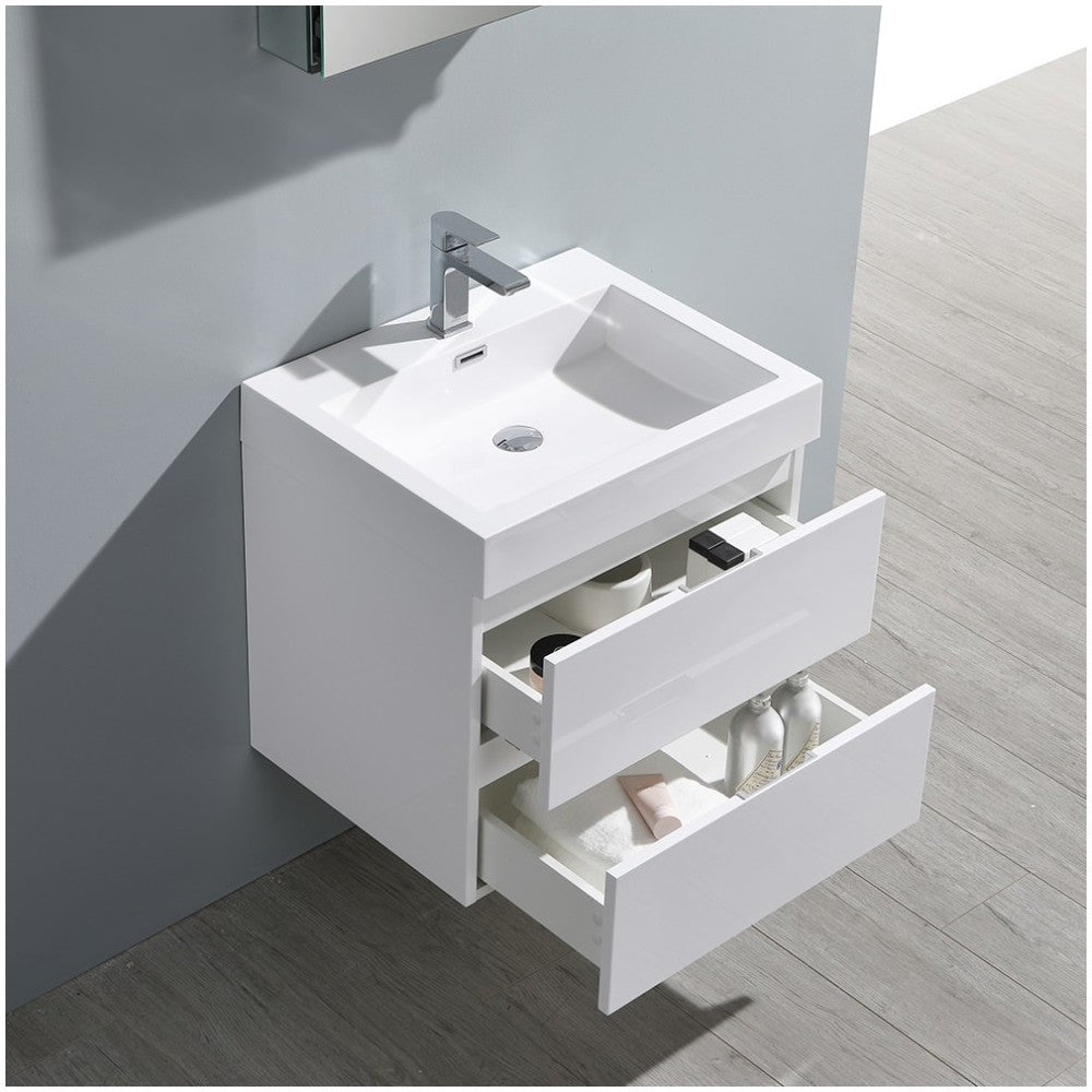 Valencia 24" Glossy White Wall Hung Modern Bathroom Vanity w/ Medicine Cabinet