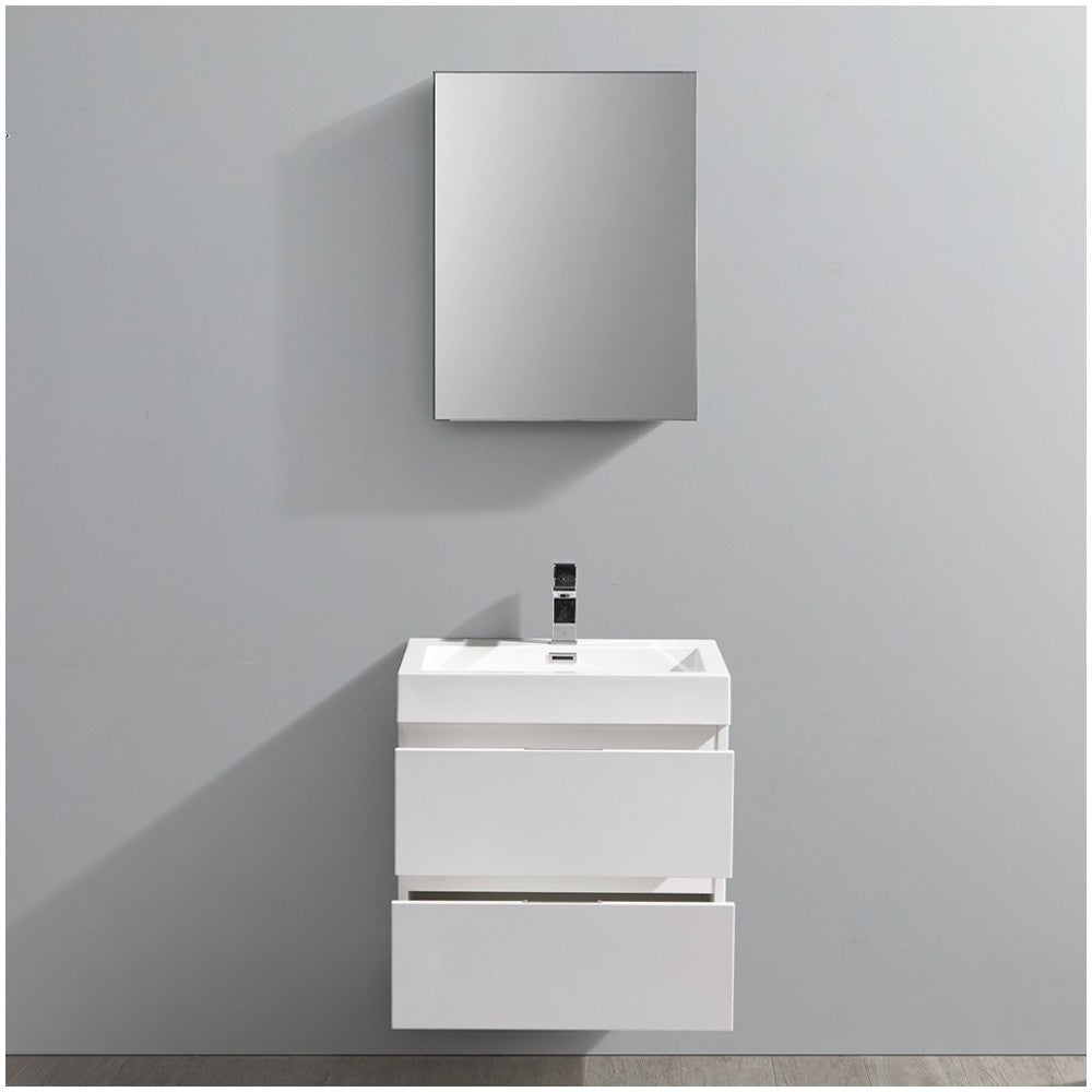 Valencia 24" Glossy White Wall Hung Modern Bathroom Vanity w/ Medicine Cabinet