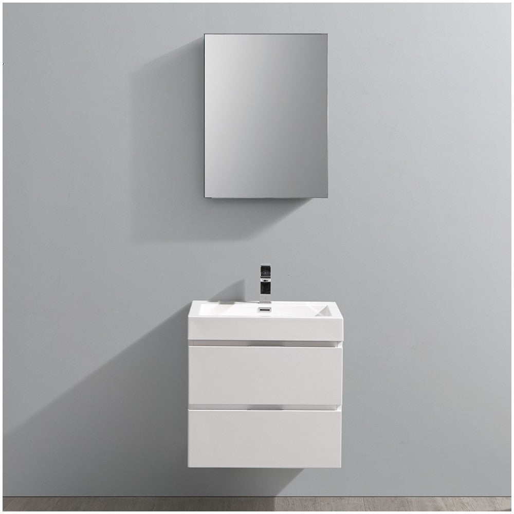 Valencia 24" Glossy White Wall Hung Modern Bathroom Vanity w/ Medicine Cabinet