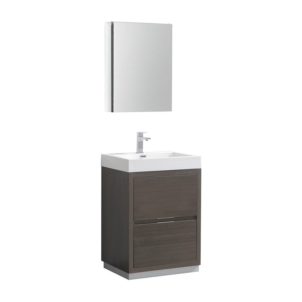 Valencia 24" Gray Oak Free Standing Modern Bathroom Vanity w/ Medicine Cabinet