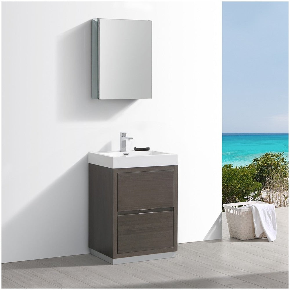 Valencia 24" Gray Oak Free Standing Modern Bathroom Vanity w/ Medicine Cabinet