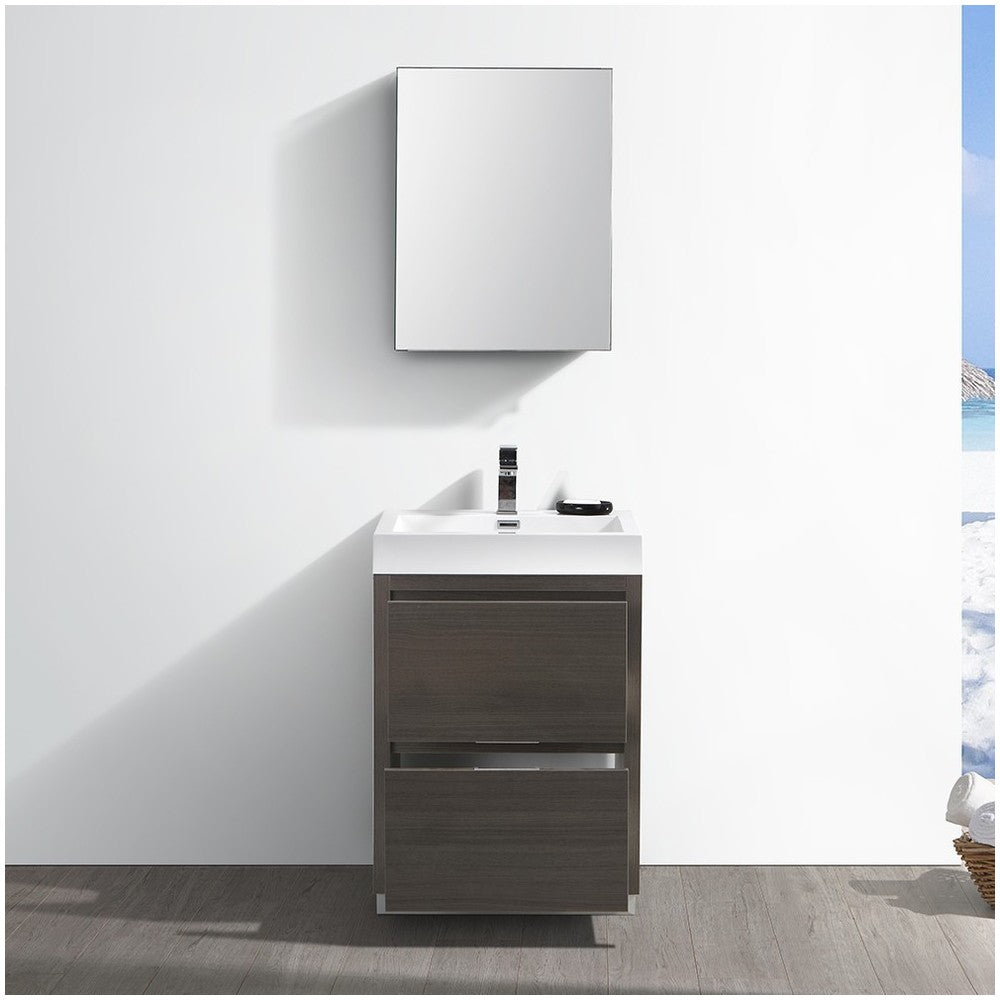 Valencia 24" Gray Oak Free Standing Modern Bathroom Vanity w/ Medicine Cabinet