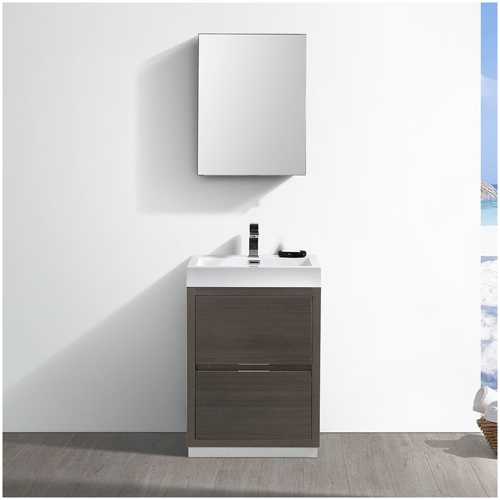 Valencia 24" Gray Oak Free Standing Modern Bathroom Vanity w/ Medicine Cabinet