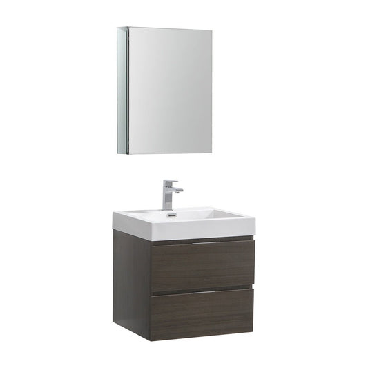 Valencia 24" Gray Oak Wall Hung Modern Bathroom Vanity w/ Medicine Cabinet