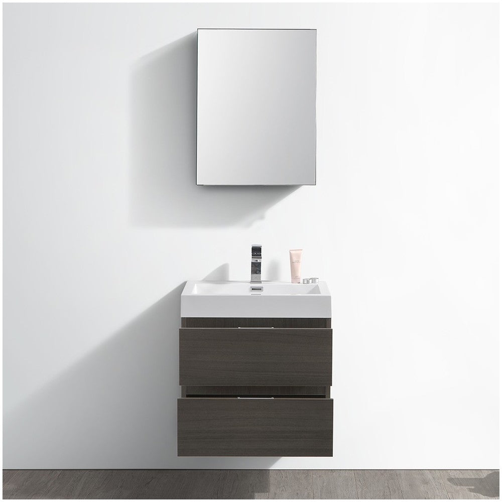 Valencia 24" Gray Oak Wall Hung Modern Bathroom Vanity w/ Medicine Cabinet