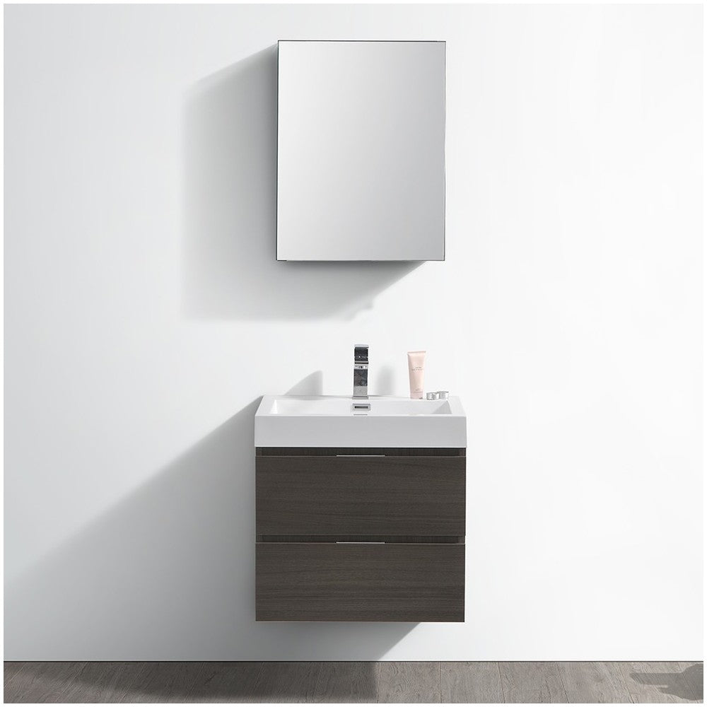 Valencia 24" Gray Oak Wall Hung Modern Bathroom Vanity w/ Medicine Cabinet