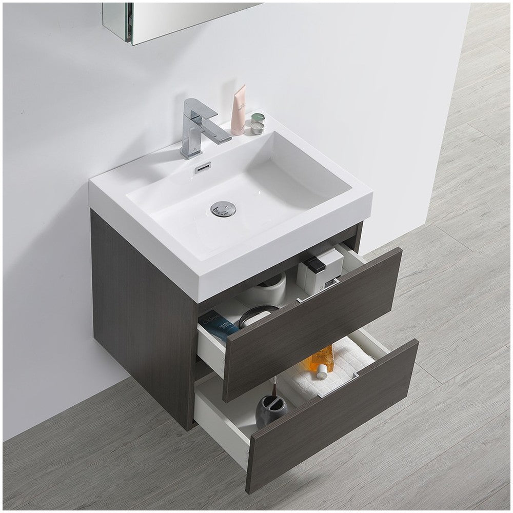 Valencia 24" Gray Oak Wall Hung Modern Bathroom Vanity w/ Medicine Cabinet