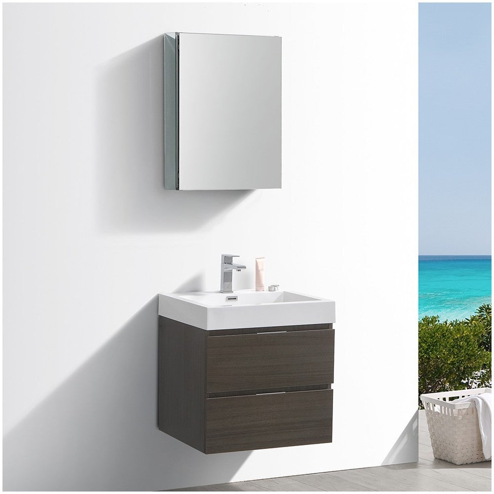 Valencia 24" Gray Oak Wall Hung Modern Bathroom Vanity w/ Medicine Cabinet