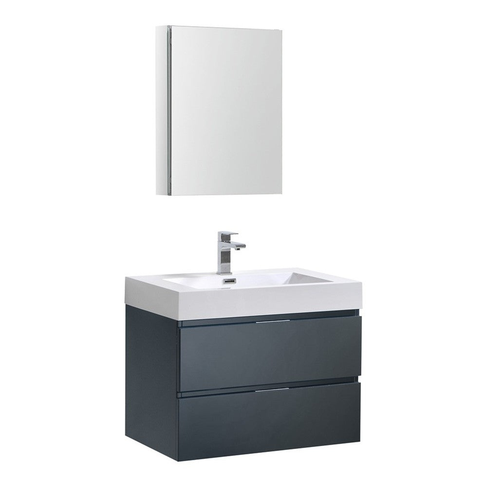 Valencia 30 Dark Slate Gray Wall Hung Modern Bathroom Vanity w/ Medicine Cabinet