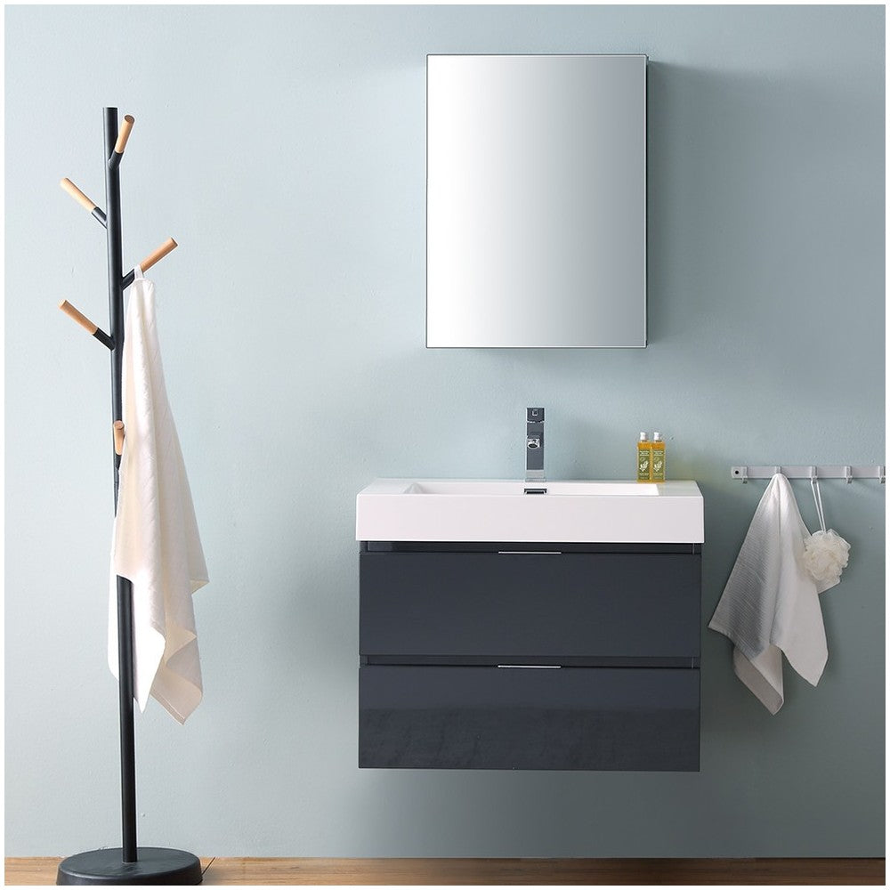 Valencia 30 Dark Slate Gray Wall Hung Modern Bathroom Vanity w/ Medicine Cabinet