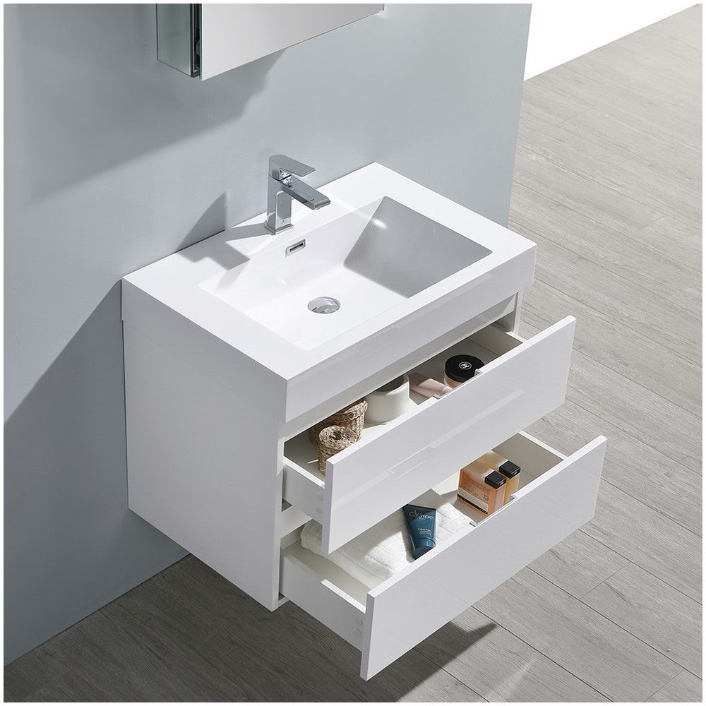 Valencia 30" Glossy White Wall Hung Modern Bathroom Vanity w/ Medicine Cabinet