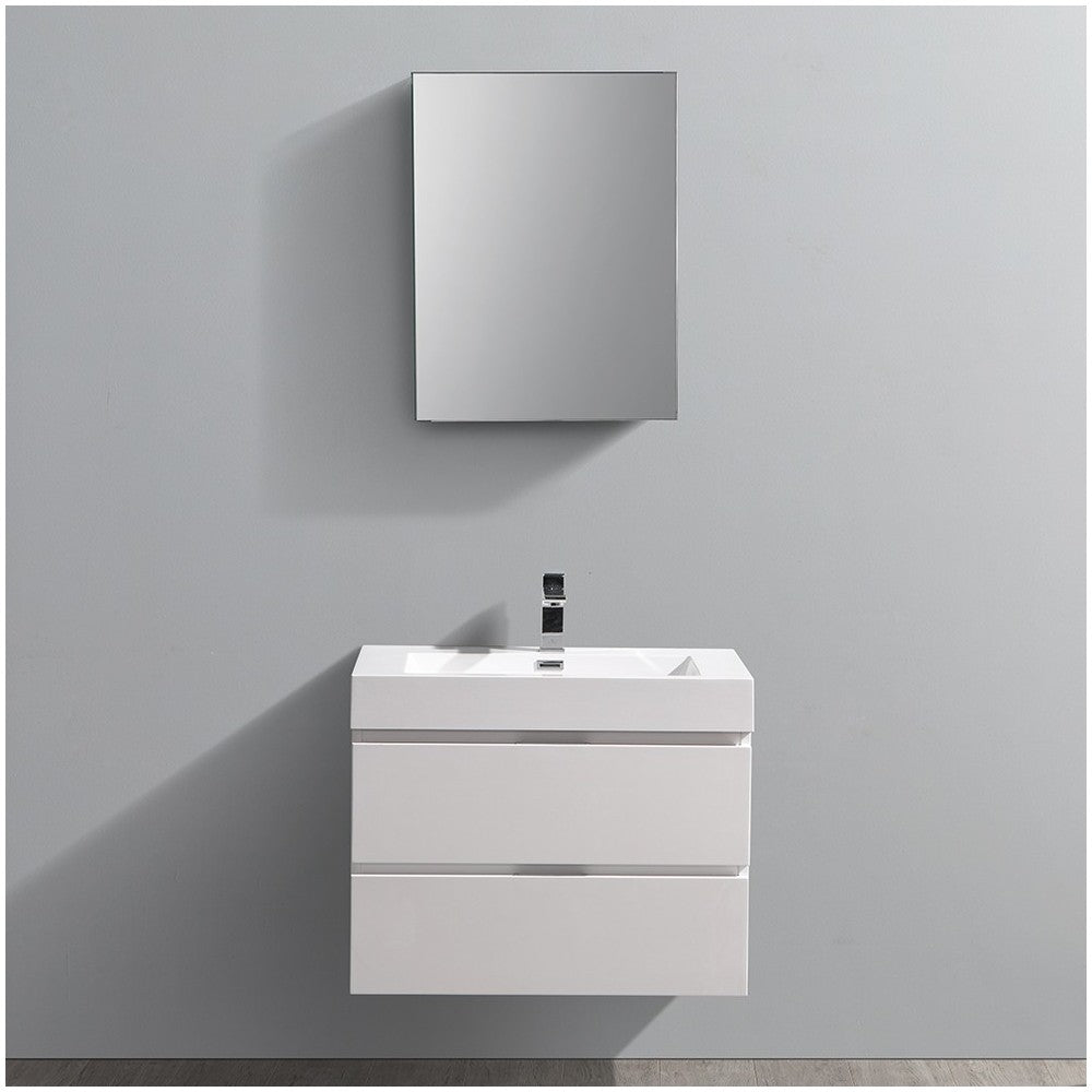 Valencia 30" Glossy White Wall Hung Modern Bathroom Vanity w/ Medicine Cabinet