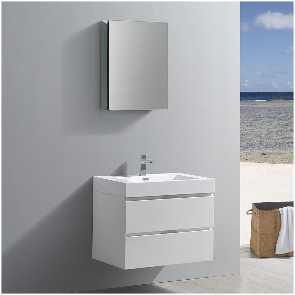 Valencia 30" Glossy White Wall Hung Modern Bathroom Vanity w/ Medicine Cabinet