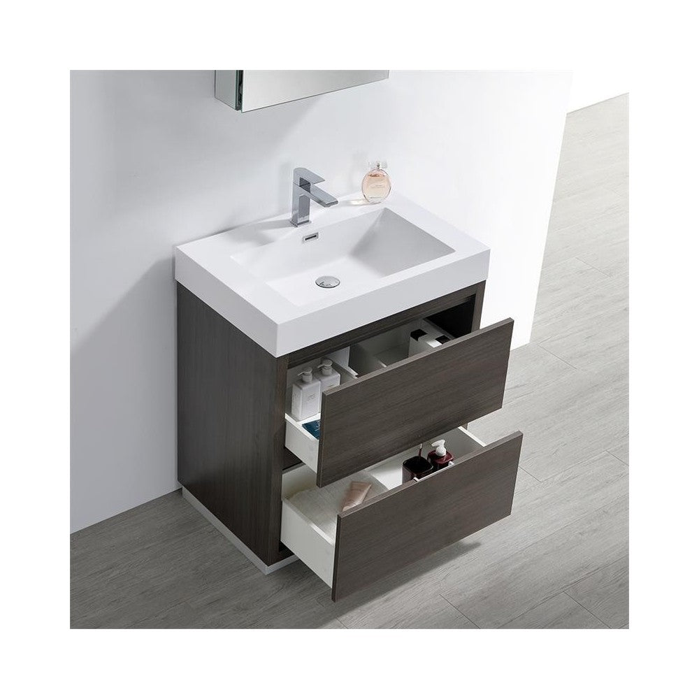 Valencia 30" Gray Oak Free Standing Modern Bathroom Vanity w/ Medicine Cabinet