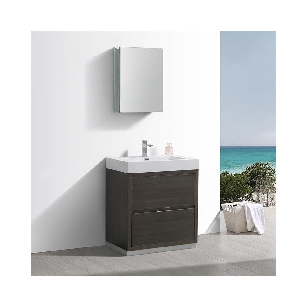 Valencia 30" Gray Oak Free Standing Modern Bathroom Vanity w/ Medicine Cabinet