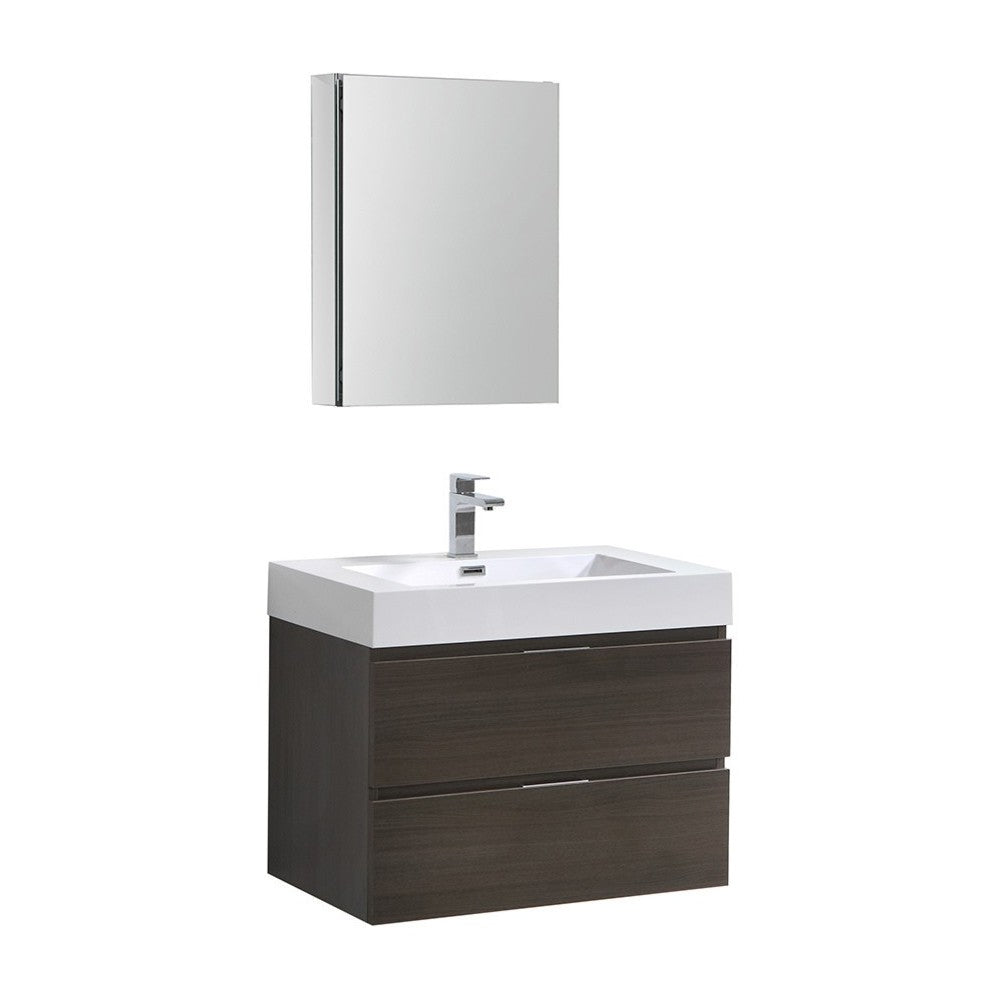 Valencia 30" Gray Oak Wall Hung Modern Bathroom Vanity w/ Medicine Cabinet