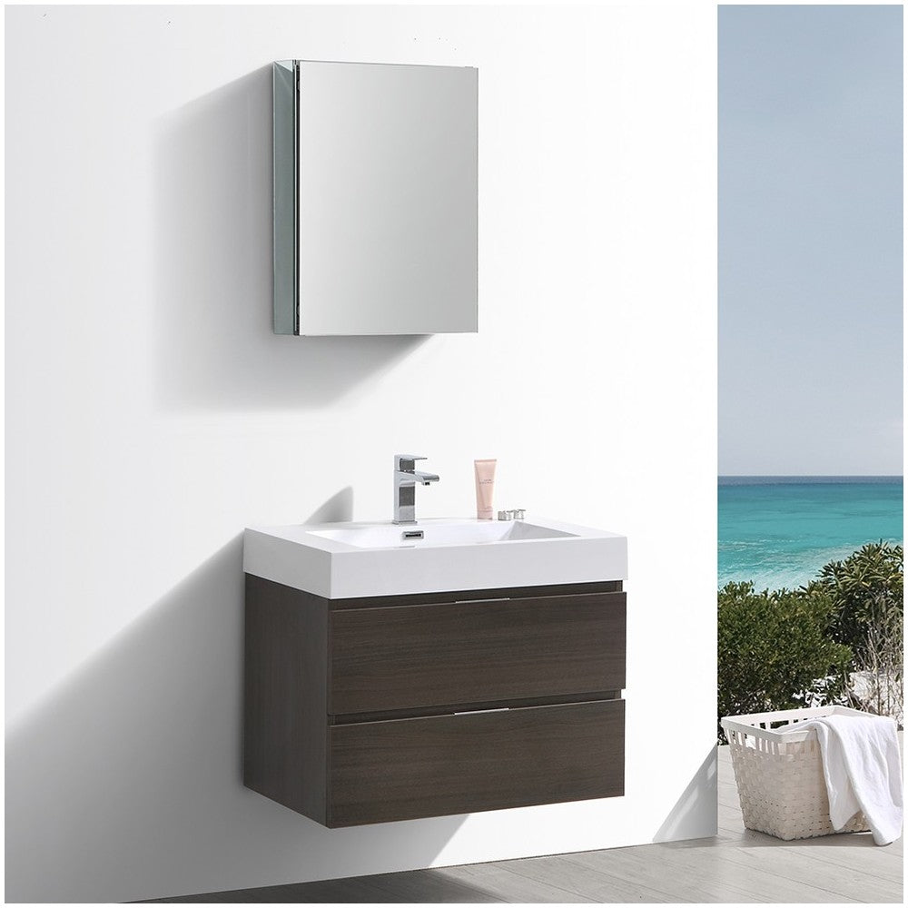 Valencia 30" Gray Oak Wall Hung Modern Bathroom Vanity w/ Medicine Cabinet