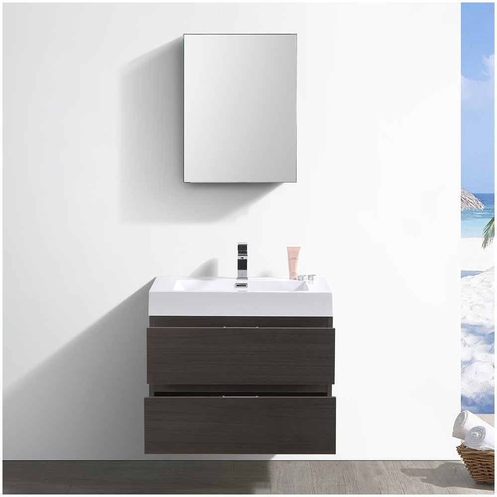 Valencia 30" Gray Oak Wall Hung Modern Bathroom Vanity w/ Medicine Cabinet