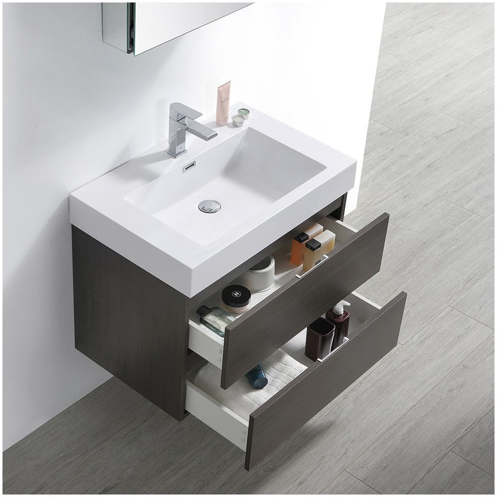 Valencia 30" Gray Oak Wall Hung Modern Bathroom Vanity w/ Medicine Cabinet