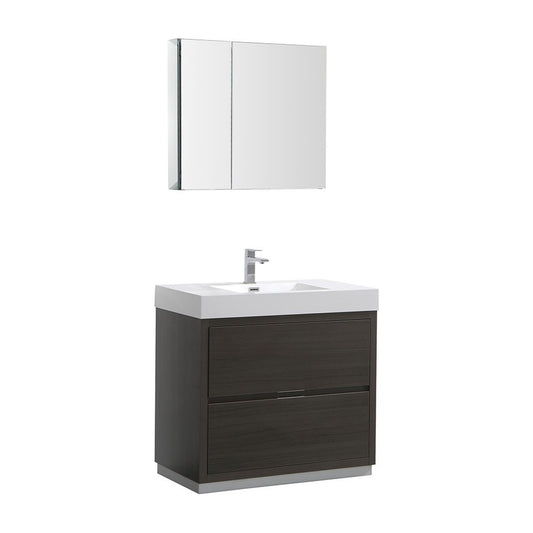 Valencia 36" Gray Oak Free Standing Modern Bathroom Vanity w/ Medicine Cabinet