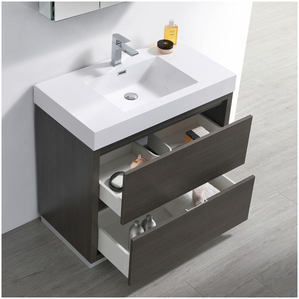 Valencia 36" Gray Oak Free Standing Modern Bathroom Vanity w/ Medicine Cabinet