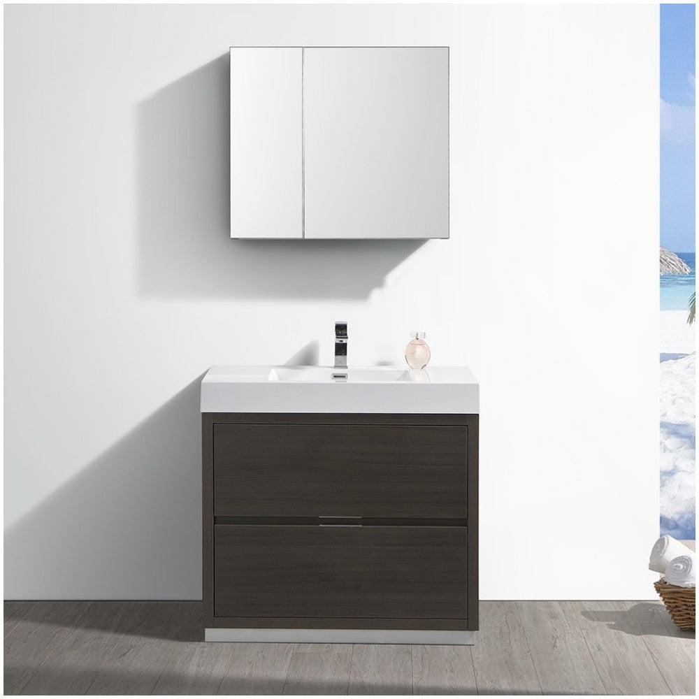 Valencia 36" Gray Oak Free Standing Modern Bathroom Vanity w/ Medicine Cabinet