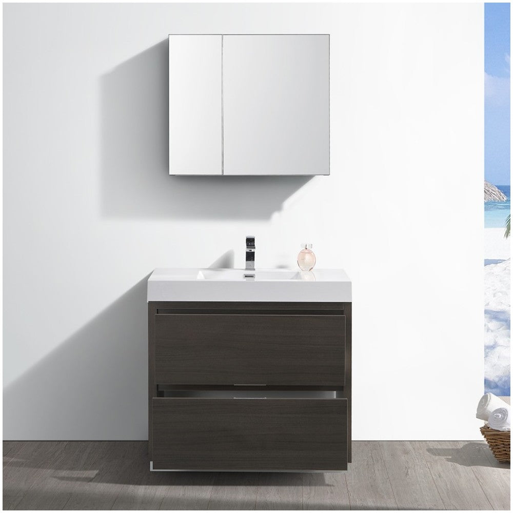 Valencia 36" Gray Oak Free Standing Modern Bathroom Vanity w/ Medicine Cabinet