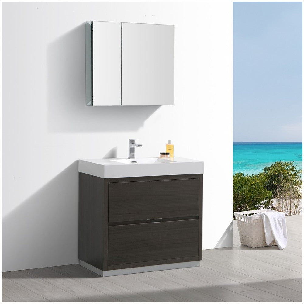 Valencia 36" Gray Oak Free Standing Modern Bathroom Vanity w/ Medicine Cabinet
