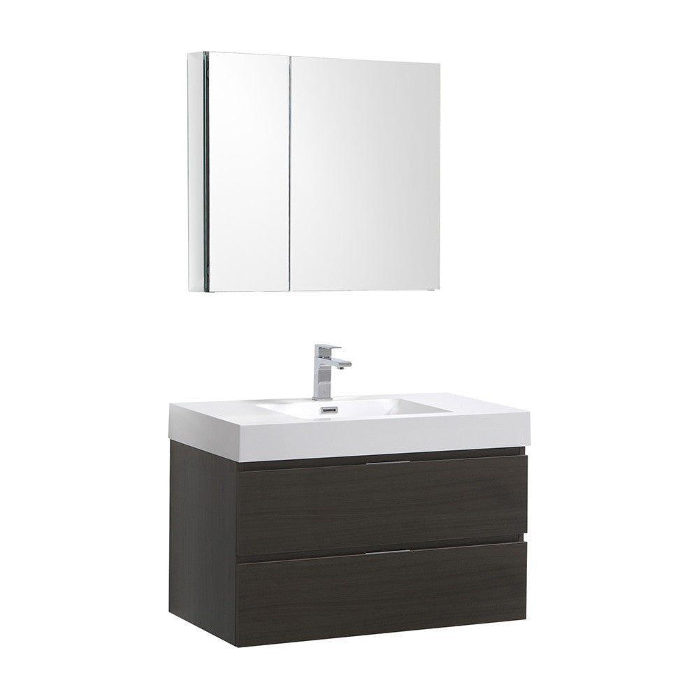 Valencia 36" Gray Oak Wall Hung Modern Bathroom Vanity w/ Medicine Cabinet